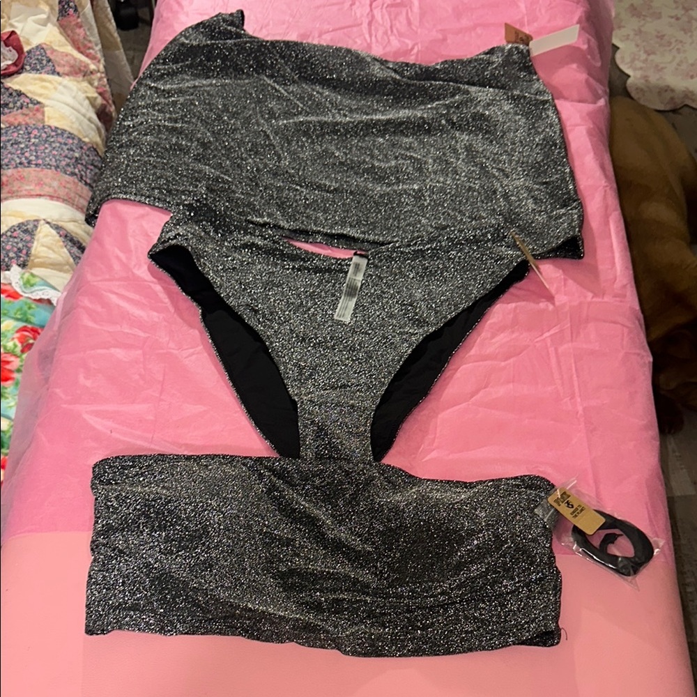 Elegant Black and Silver Women's bathing suit set by PINK
